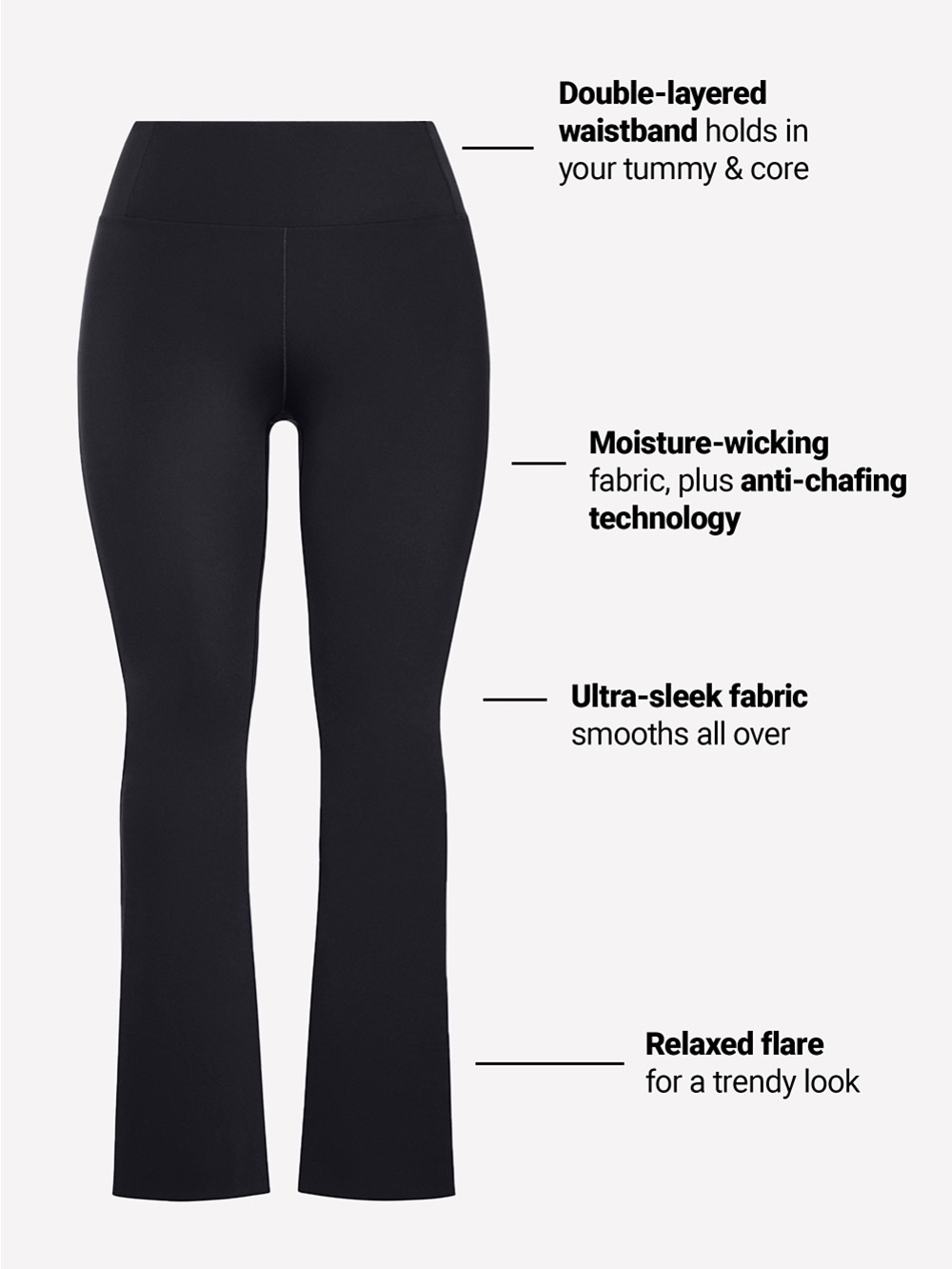 YITTY Black High-Waist Flare Pants with Double-Layer Waistband